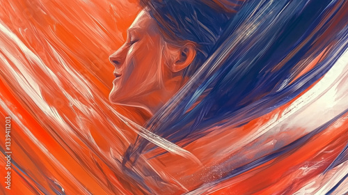Obraz na płótnie Abstraction with a girl inside in bright colors w salonie