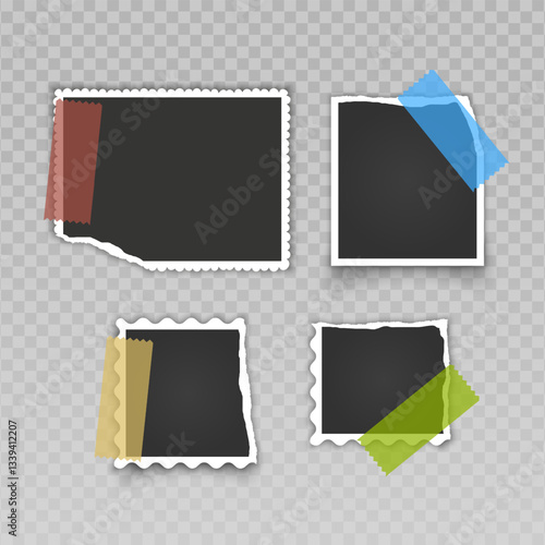 Vintage photo frame on transparent background. Retro old paper picture frame template. Vector format