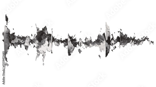 The image is a grayscale representation of abstract ink splashes or splatters.  The splashes are primarily dark gray and black against a white background, creating a high-contrast effect.  The