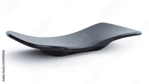 A high-angle, full shot of a black ceramic serving dish. The dish is oblong with gently curved sides and a slightly raised edge. The surface appears smooth and matte.  The background is plain