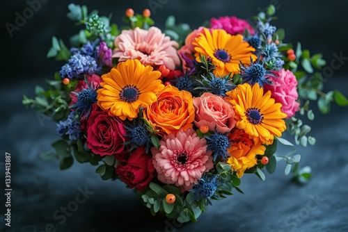 Wallpaper Mural Vibrant Heart-Shaped Flower Bouquet Arrangement Decorates a Special Occasion With Colorful Blossoms and Fresh Scents Torontodigital.ca