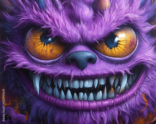 Angry purple monster close-up. photo