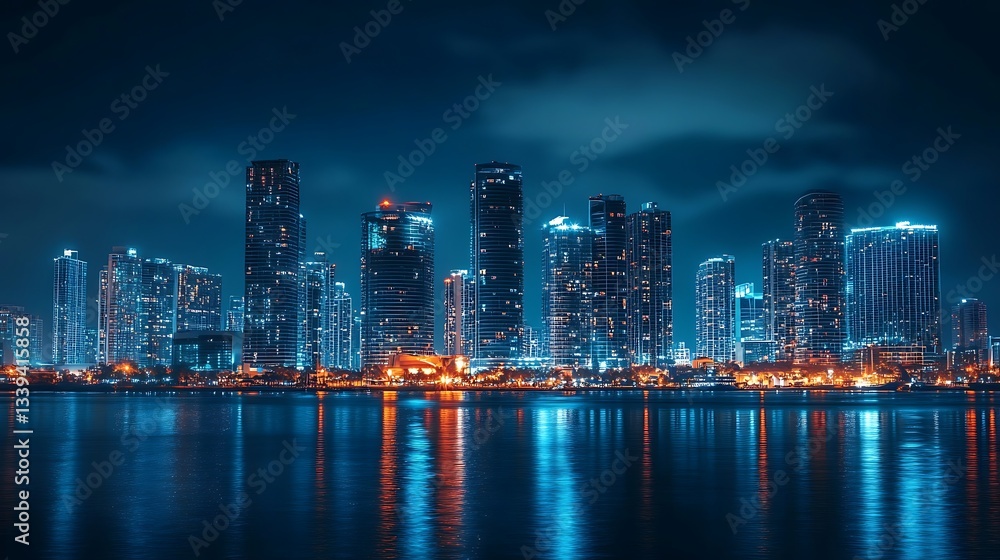 Obraz premium Reflections sparkling river scenic cityscape night view high resolution picture