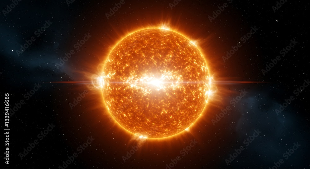 Obraz premium Fiery Stellar Inferno: A Glowing Star in the Vast Cosmos