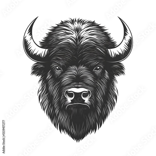 Wild buffalo face in black and white style
