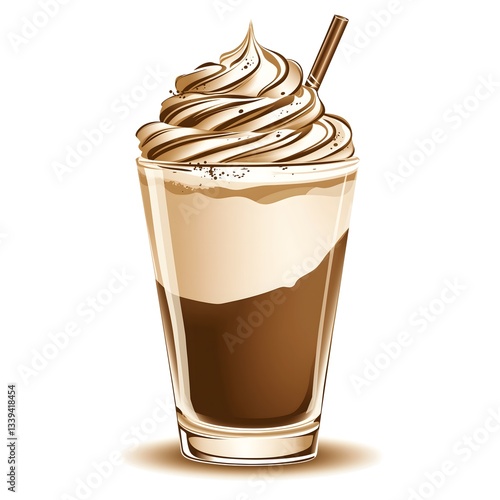 Creamy iced coffee with whipped topping illustration