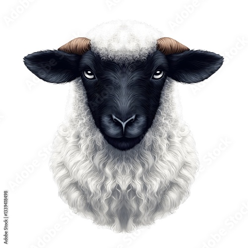 Realistic sheep head illustration with curly wool