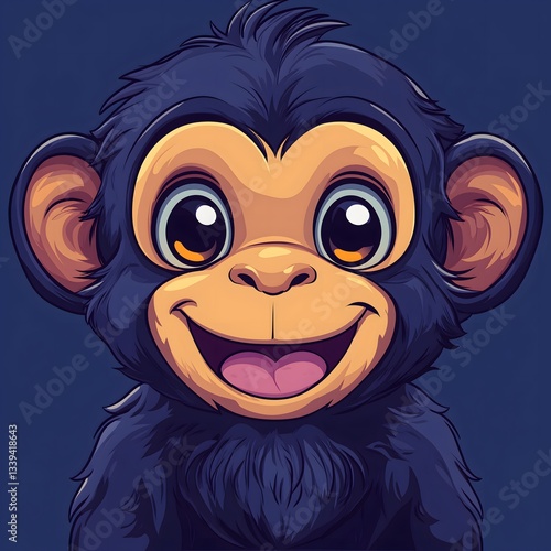 Cute cartoon monkey face with big eyes