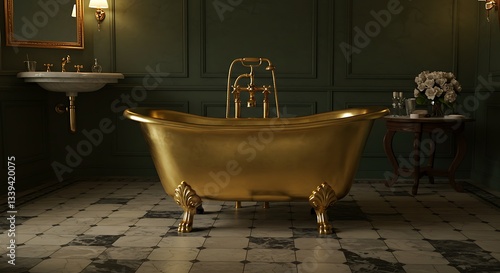 Luxury Golden Bathtub in Elegant Bathroom