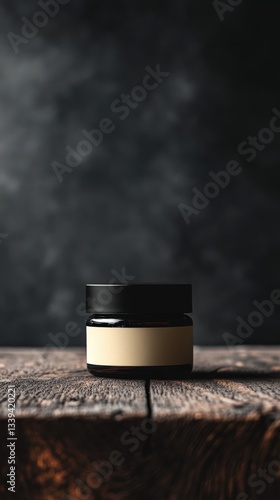 Elegant Glass Jar on Rustic Wooden Surface with Dark Background