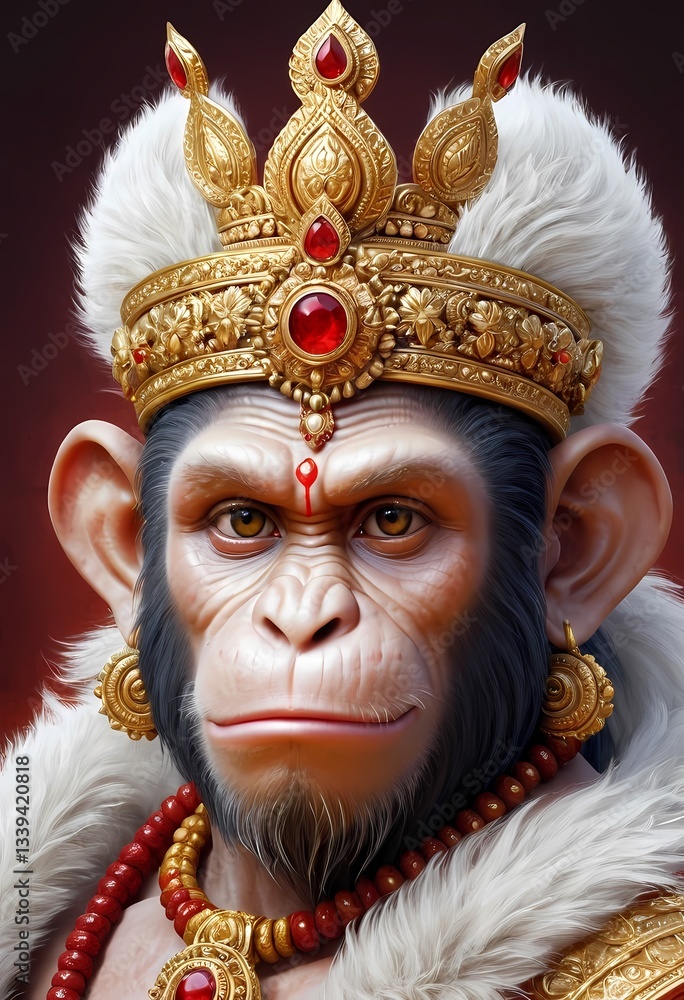 Mighty and Wise Lord Hanuman Ji in a Crown - Hindu Mythology Deity Mighty and Wise Lord Hanuman Ji in a Crown - Hindu Mythology Deity