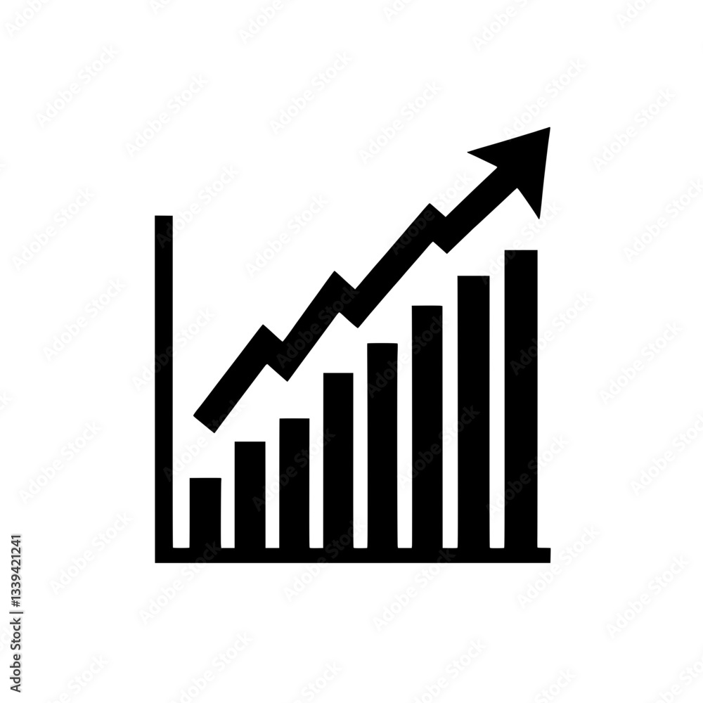 Vector black-and-white silhouette of a growing graph, made with minimalistic strokes, without a background Vector black-and-white silhouette of a growing graph, made with minimalistic strokes, without a background