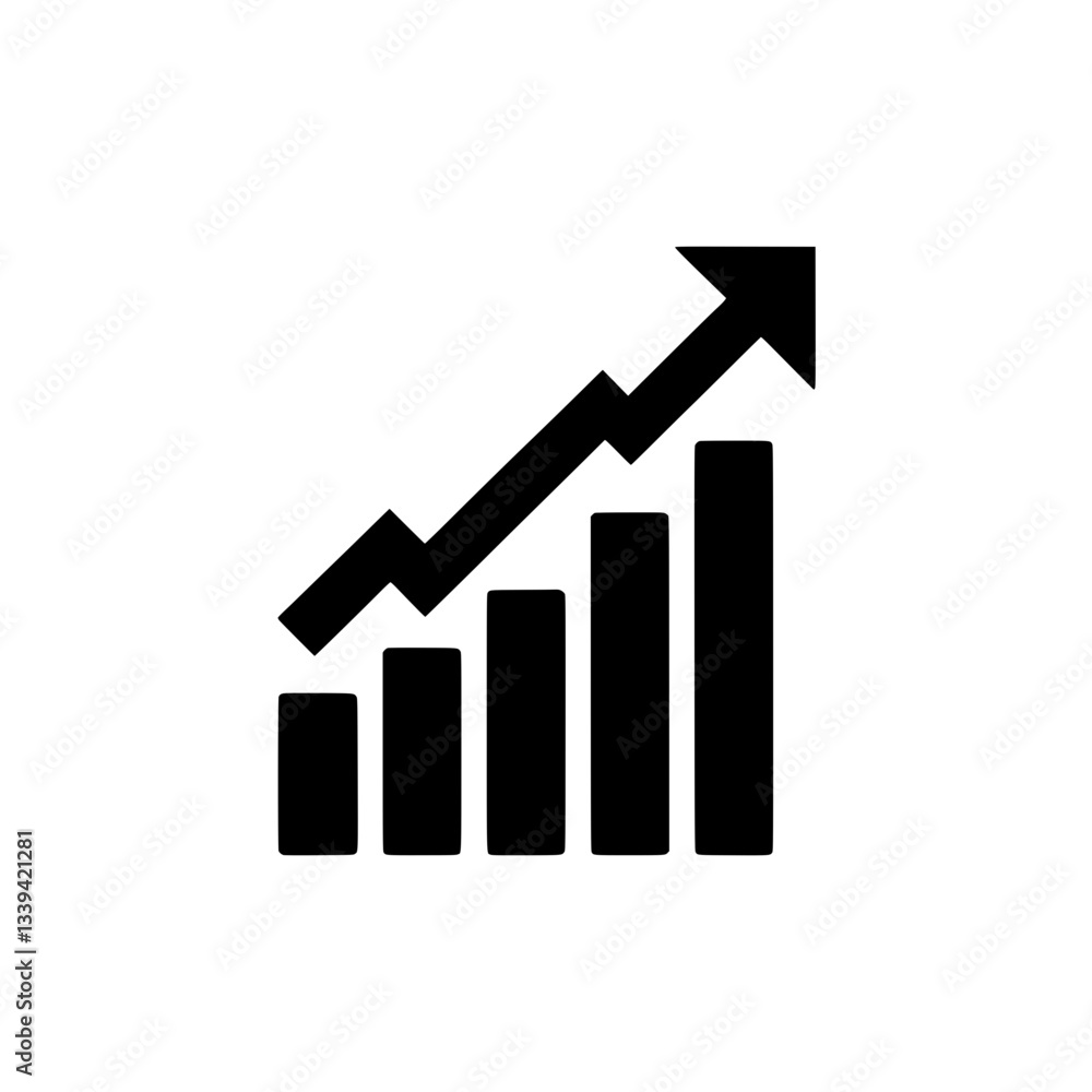Vector black-and-white silhouette of a growing graph, made with minimalistic strokes, without a background Vector black-and-white silhouette of a growing graph, made with minimalistic strokes, without a background