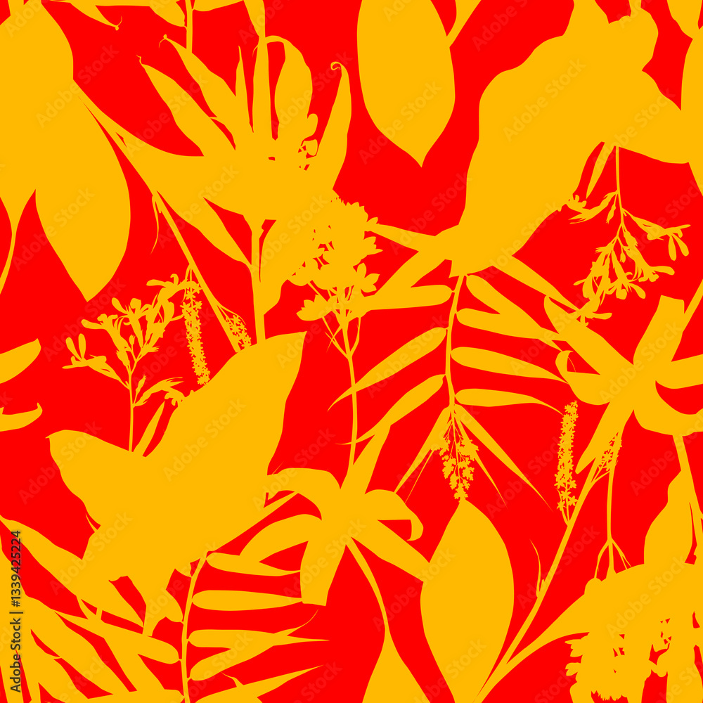 Tropical pattern, floral, leaves. Digital print in Repeat (rapport), Resolution 300 DPI, ideal for fashion, decoration and stationery. Tropical pattern, floral, leaves. Digital print in Repeat (rapport), Resolution 300 DPI, ideal for fashion, decoration and stationery.