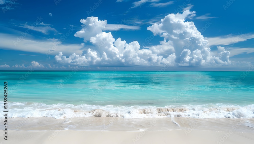Tropical Beach with White Sand, Turquoise Water, and Blue Sky Tropical Beach with White Sand, Turquoise Water, and Blue Sky