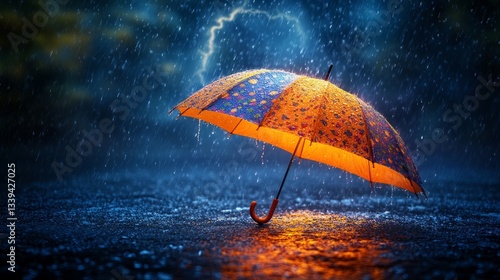 Wallpaper Mural A colorful umbrella shines during the storm and lightning Torontodigital.ca