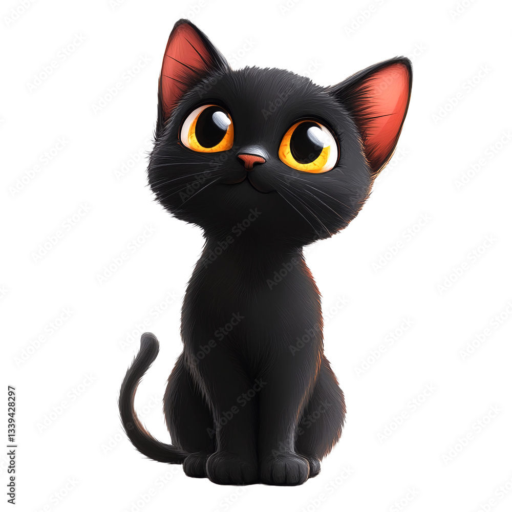 The image is of a cartoon black cat with big eyes. The image is of a cartoon black cat with big eyes.