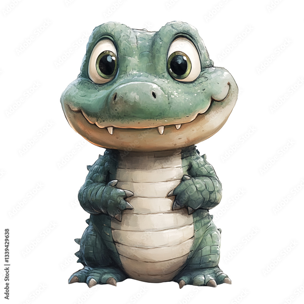 Obraz premium Cute Cartoon Alligator with Big Eyes Smiling at Camera.