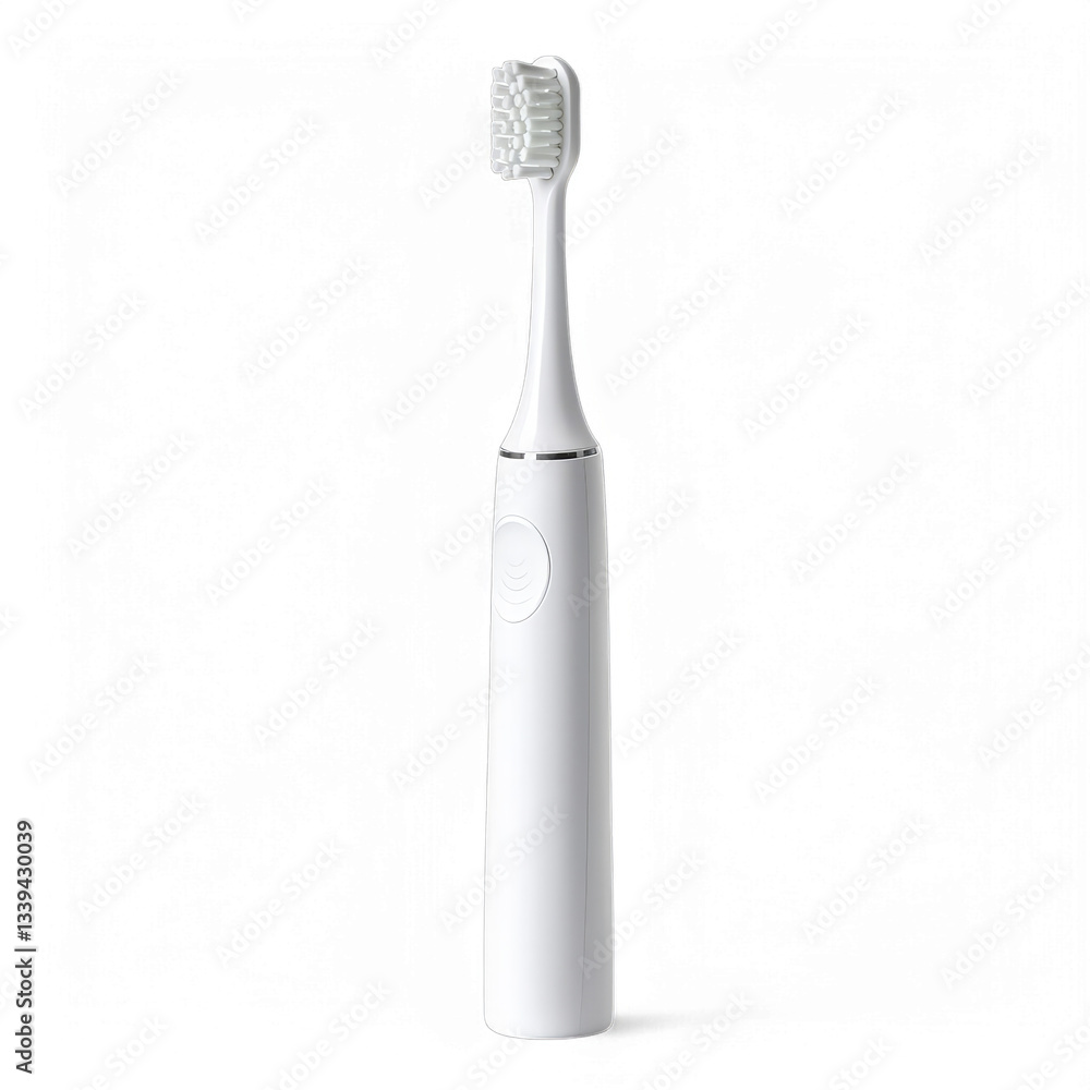 Obraz premium Minimalist white electric toothbrush for professional dental care and oral hygiene routine