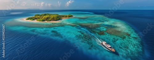 Luxury Yacht Speeds Through the Deep Blue Ocean During Daytime