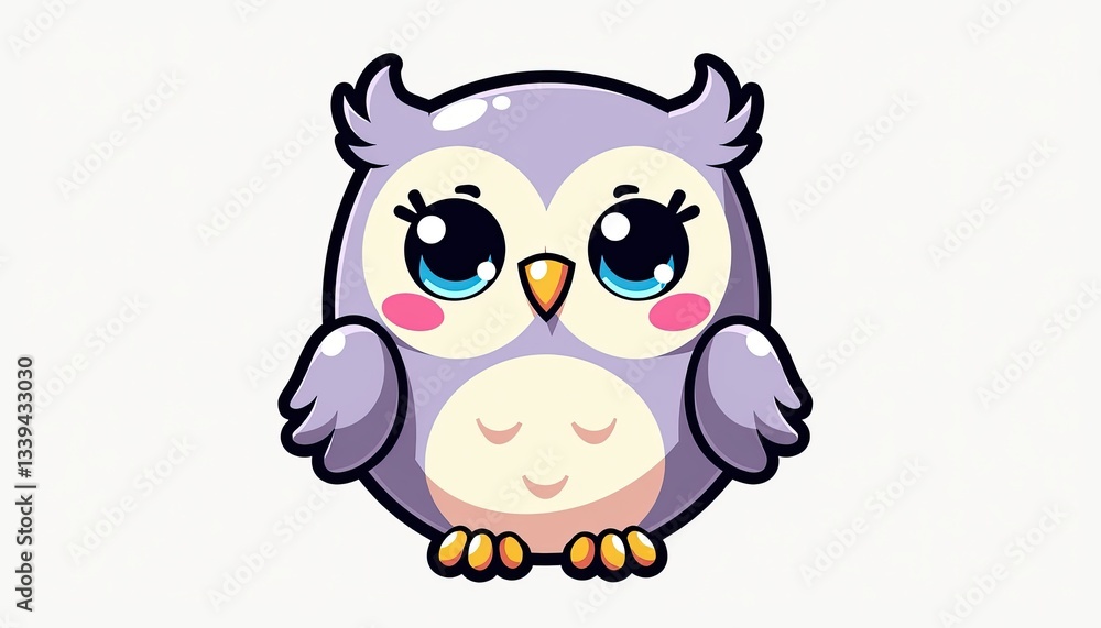 Naklejka premium Cute kawaii owl illustration with expressive eyes and happy expression 