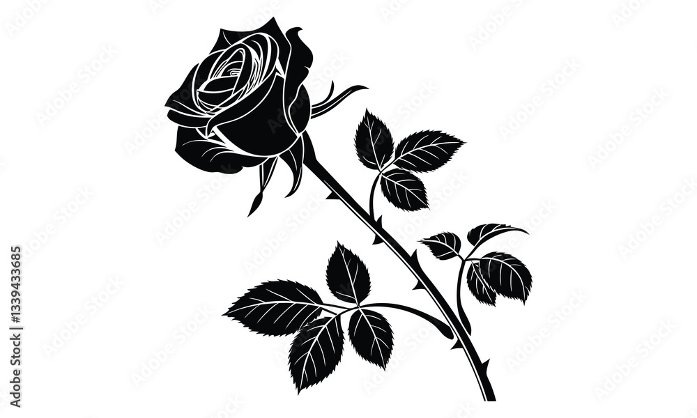 Obraz premium Roses tattoo. Black roses vector design. Black silhouette of rose, Valentines day silhouette of rose element set. Romantic silhouette of rose, Rose icon
