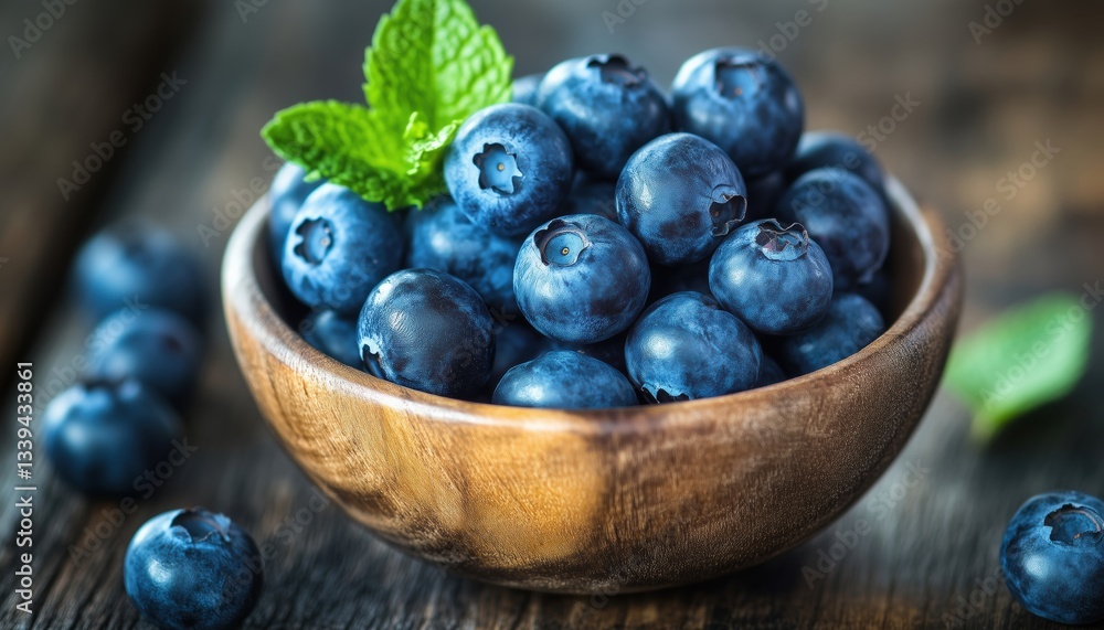 Fresh Blueberries In A Rustic Bowl On A Wooden Table: A Nutritious Organic Summer Treat For A Healthier Lifestyle. Close-Up Shot. Fresh Blueberries In A Rustic Bowl On A Wooden Table: A Nutritious Organic Summer Treat For A Healthier Lifestyle. Close-Up Shot.