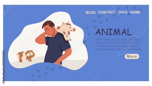 Landing page Animal, pet store advertisement,  pet service flyer, card, veterinary clinic, isolated on background. Hand drawn vector illustration.