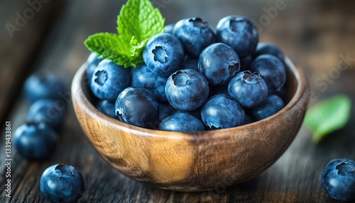 Wallpaper Mural Fresh Blueberries In A Rustic Bowl On A Wooden Table: A Nutritious Organic Summer Treat For A Healthier Lifestyle. Close-Up Shot. Torontodigital.ca