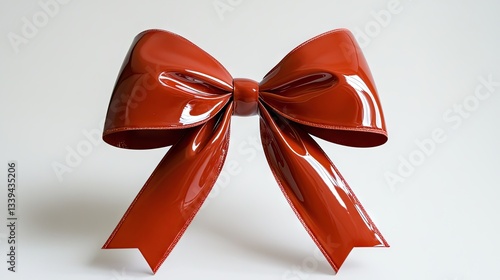 A beautiful red ribbon bow with a glossy finish, placed against a simple white background.