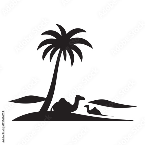 Arabian Nights: Camels and Palms in a Moonlit Scene