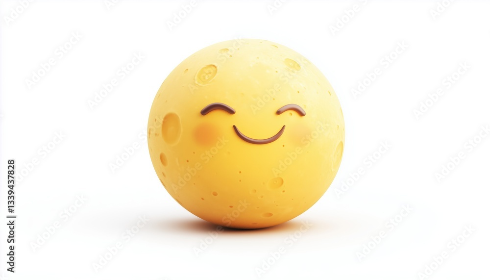 Yellow Planet Emoji: Cute Toy With Craters, White Background. Simple And Shiny Element Representing A Full Moon, Ideal For Emoticons. Yellow Planet Emoji: Cute Toy With Craters, White Background. Simple And Shiny Element Representing A Full Moon, Ideal For Emoticons.