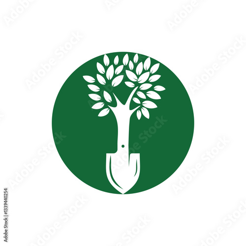 Shovel tree vector logo design. Green garden environment logo design template.