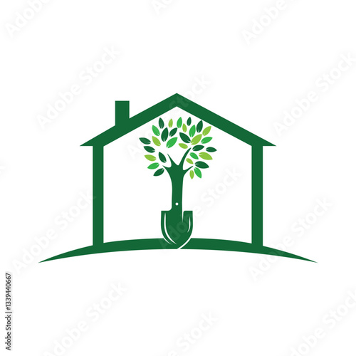 Shovel tree vector logo design. Green garden environment logo design template.