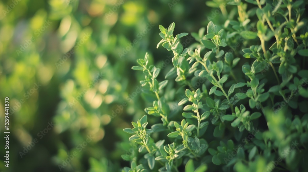 Fresh Green Herb Foliage with Soft Natural Lighting and Detail Fresh Green Herb Foliage with Soft Natural Lighting and Detail