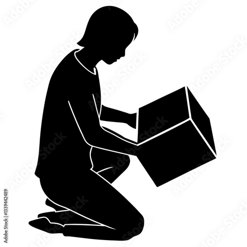 Silhouette of a person unboxing a new product, representing the excitement and satisfaction of online shopping.