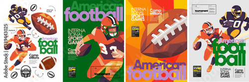 American Football. Vector illustration of game, player, ball, helmet, icons for poster, background, invitation or flyer