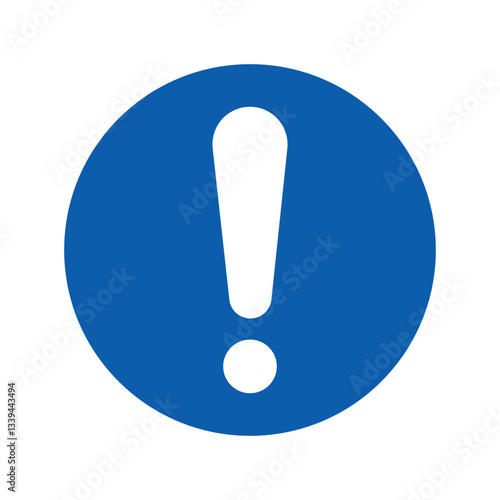A blue exclamation mark inside a circular shape conveys urgency and attention in graphic design.