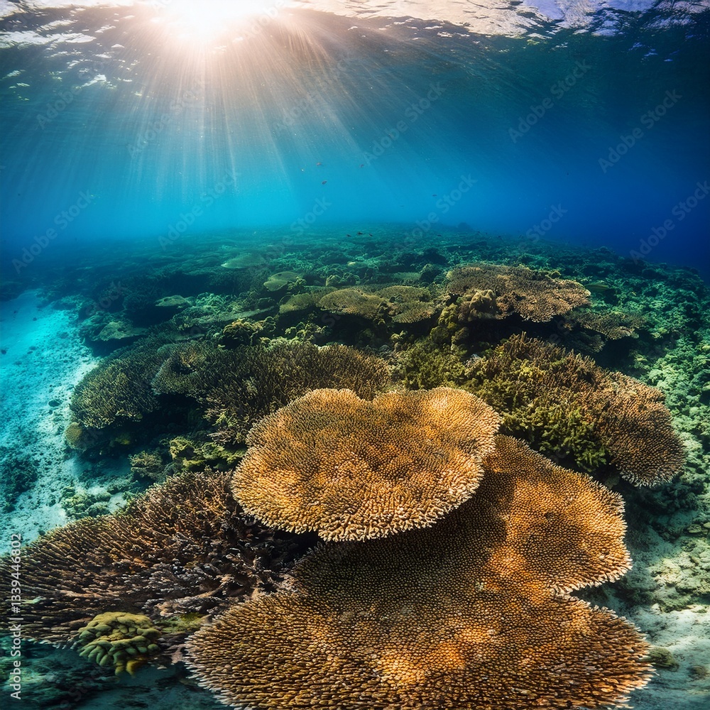 Naklejka premium repercussions ecological of lifeless coral reefs, epitomizing of consequences on marine ecosystem, fisheries, and overall well-being of our vast oceans