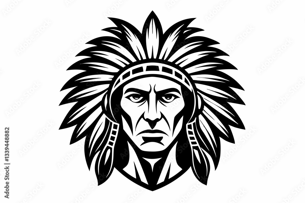 Fototapeta premium chief indian head line art silhouette vector illustration
