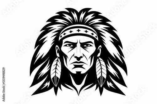 chief indian head line art silhouette vector illustration