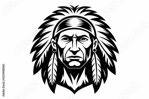 chief indian head line art silhouette vector illustration