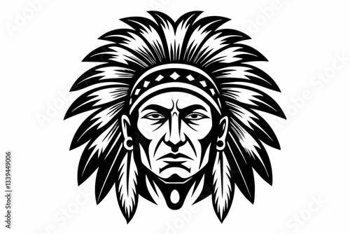 chief indian head line art silhouette vector illustration