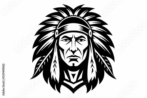 chief indian head line art silhouette vector illustration