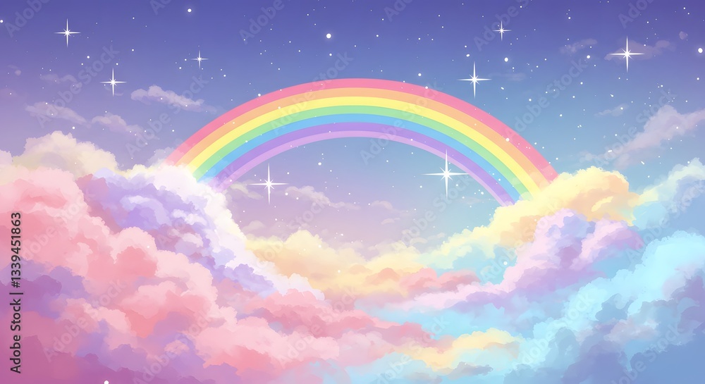 Rainbow arcs over pastel clouds in a dreamy sky Rainbow arcs over pastel clouds in a dreamy sky