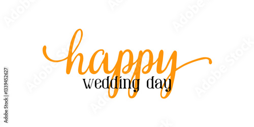 Happily married for life lettering emblem. Modern calligraphy. Hand crafted design elements for your wedding invitation
