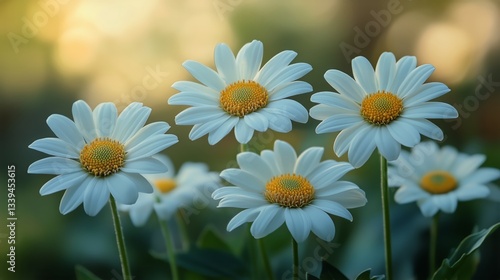 Daisy Flowers Bloom in Garden During Daytime, Showcasing White Petals and Yel...