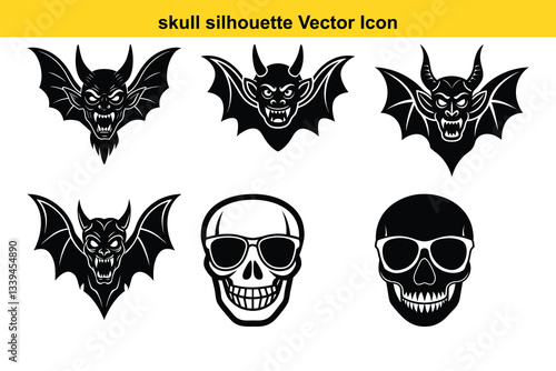Skull with wings and crossbones design in gothic style, perfect for a Halloween tattoo or pirate-themed artwork