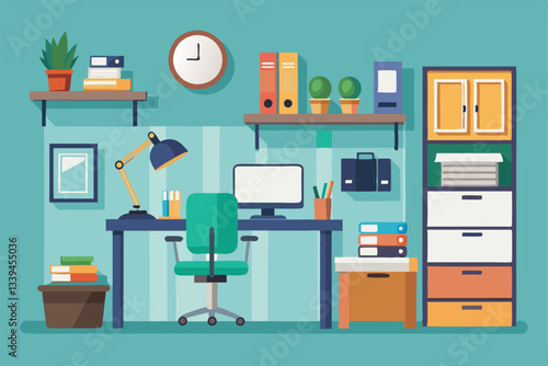 Office workstation furniture icons in flat cartoon style. Perfect for interior design, workspace setup, and business concepts. Clean vector illustrations for versatile applications