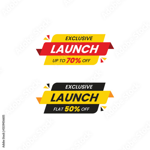 Vector exclusive launch and combo offer design-labels set design. Vector illustration for social media. vector sticker. Launch sticker up to 70% off, flat 50% off, Promotional sticker design.